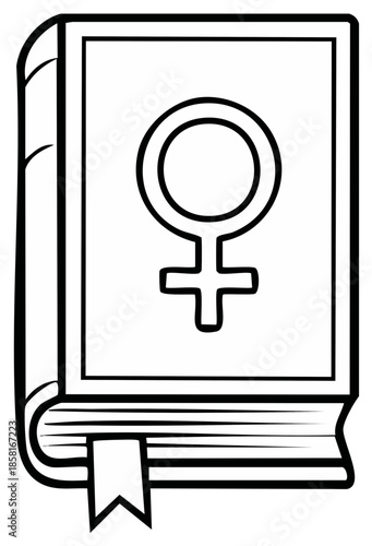 Illustration of a book with female symbol on the cover