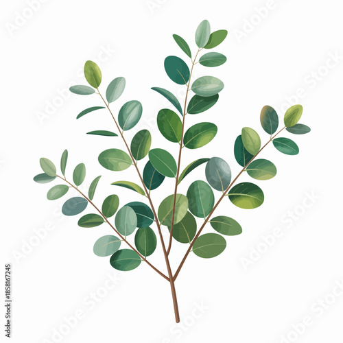 This image features a beautifully illustrated branch with a variety of lush green leaves, showcasing a vibrant and natural aesthetic, perfect for design and decor projects.