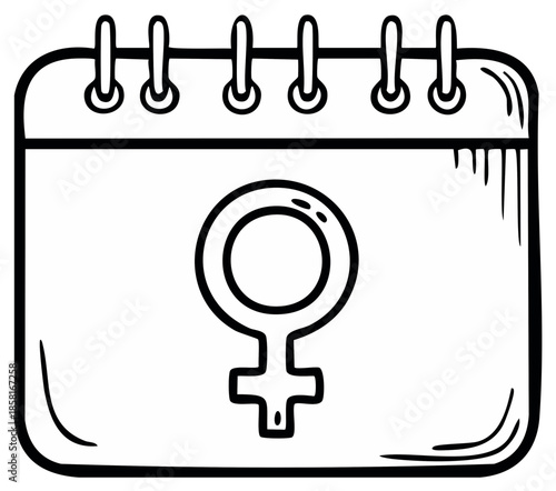 Hand drawn calendar page with female symbol icon for women's day or important date planning