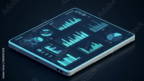 Wallpaper Mural Isometric view of Tablets displaying Business Analytics Dashboard Interface on dark background Torontodigital.ca