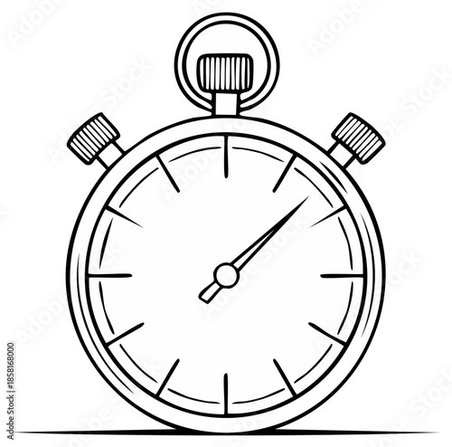 Stopwatch Illustration Timekeeping Device with Minute Hand and Buttons Simple Line Art Time Measuring
