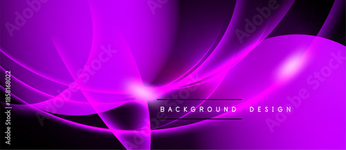 Abstract purple waves radiate from bright center. Smooth curves create dynamic, modern visual effect. Dark background enhances luminosity.