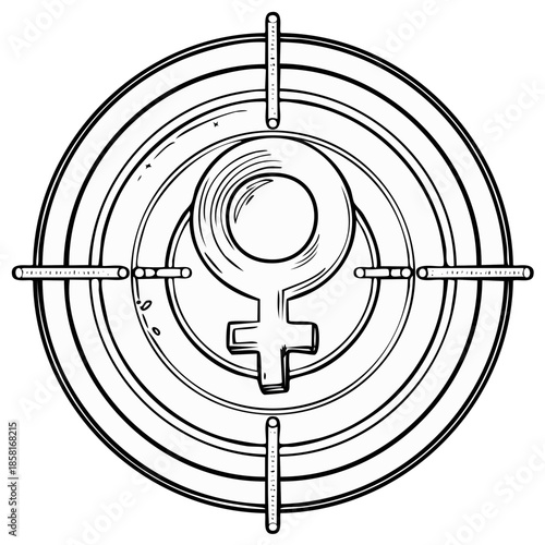 Targeted Feminine Symbol Within Crosshairs in Hand Drawn Style