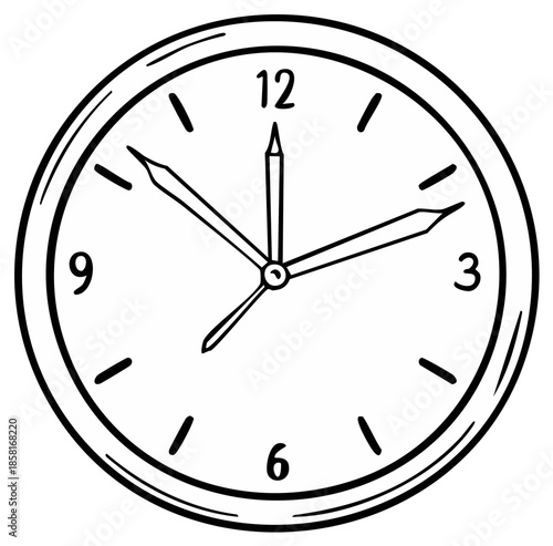 Hand drawn analog wall clock face showing the time at approximately ten past two