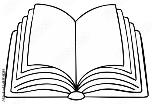 Open Book Silhouette with Fanned Pages Revealing Empty White Space for Text