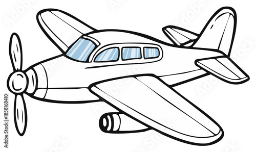 Simple cartoon drawing of a vintage propeller airplane with wings and a tail
