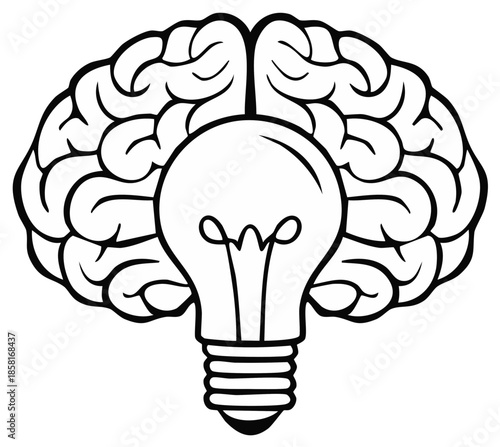 Stylized human brain with a glowing lightbulb inside symbolizing innovation and new ideas