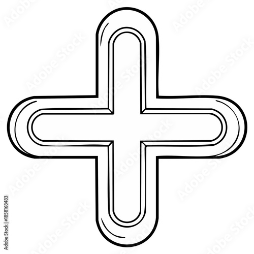 Outlined plus sign illustration, vector design element.