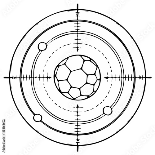 Targeted Soccer Ball in Crosshairs for Sport or Goal Concept in Monochrome Illustration