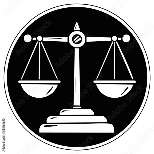 Scales of Justice in Circle Black and White Law Legal Balance Symbol