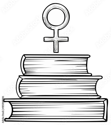 Feminine Symbol atop Stack of Books Education and Female Empowerment Concept