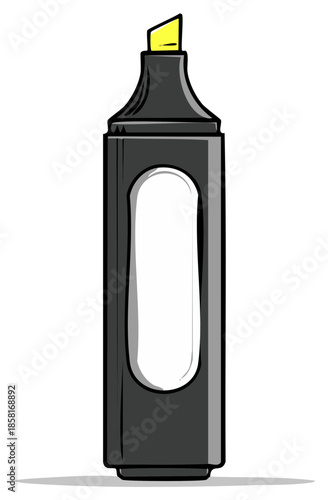 Cartoon-style illustration of a black highlighter pen with yellow ink tip