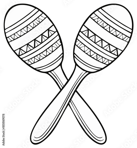 Crossed Maracas Featuring Traditional Patterned Design Isolated on White Background
