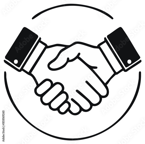 Two hands shaking in agreement handshake icon symbol of partnership and trust