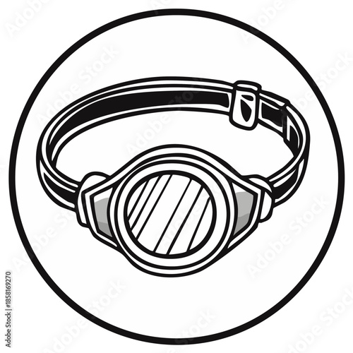 Iconic vector graphic of a modern headlamp with an adjustable strap, perfect for outdoor adventures and hands-free illumination