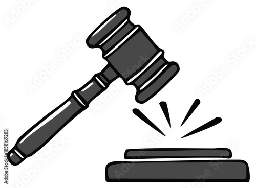 Gavel striking sound block illustration for law, court, auction, fairness, verdict, justice concept