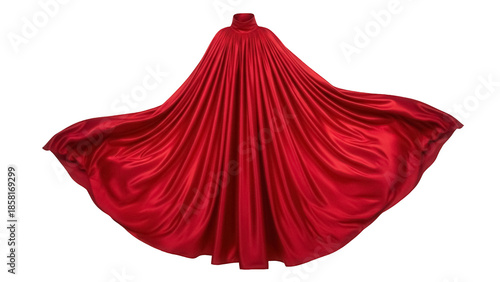 Valokuva Elegant red cape isolated PNG on transparent background, flowing silk fabric for