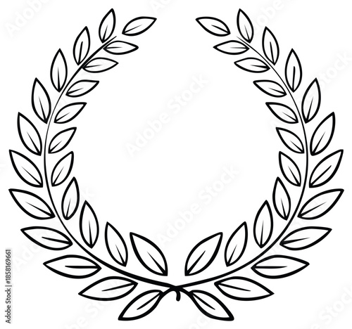 Decorative laurel wreath illustration for awards or recognition emblem, nature branch with leaves frame isolated on white