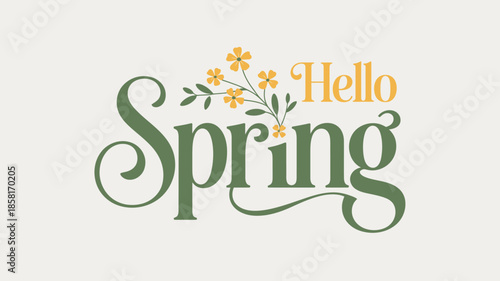 This cheerful artwork features a delightful 'Hello Spring' typography design adorned with charming flowers, symbolizing the renewal and beauty of the spring season.