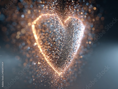 Glowing Heart Shape Formed by Sparkling Particles and Bokeh Lights