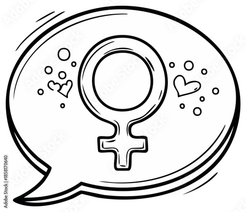 Gender equality symbol in speech bubble with hearts