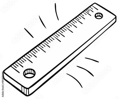 Illustration of a wooden ruler with measurement markings and holes.