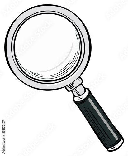 Detailed illustration of a magnifying glass, depicting concepts of search and discovery.