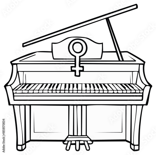 Grand piano with female symbol on music stand, illustration, musical instrument, symbol of womanhood