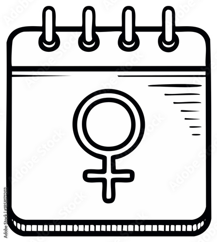 Cartoon calendar icon with female gender symbol for women's events