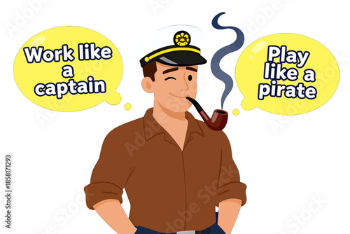 Cartoon Sailor Character with Concept Speech Bubbles