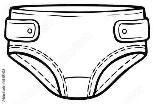 Cartoon drawing of an infant's diaper with reusable fasteners.