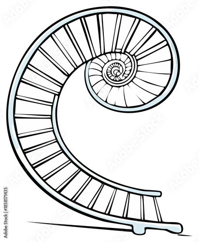Architectural Sketch of Spiral Staircase Creating Swirling Shape with Multiple Steps and Subtle Shadows