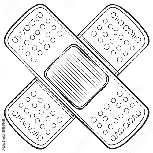Crisscrossed adhesive bandages illustration showing first aid injury treatment solution for wounds cuts scrapes healthcare safety