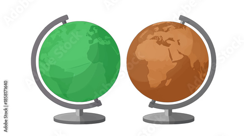 Globe Comparison Illustration in Green and Brown