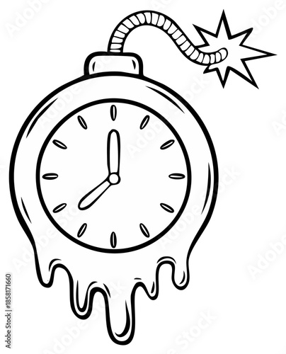 Melting Clock Bomb with Fuse Illustration Symbolizing Urgency and Time Pressure