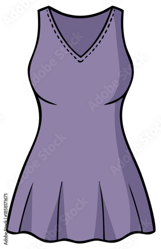 Simple purple sleeveless v-neck tunic dress with flared hem and decorative stitching
