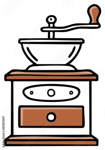 Vintage Manual Coffee Grinder with Wooden Drawer and Metal Crank