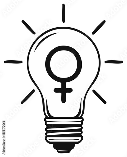 Feminine Gender Symbol Inside a Lit Light Bulb: Representation of Women's Power and Innovation