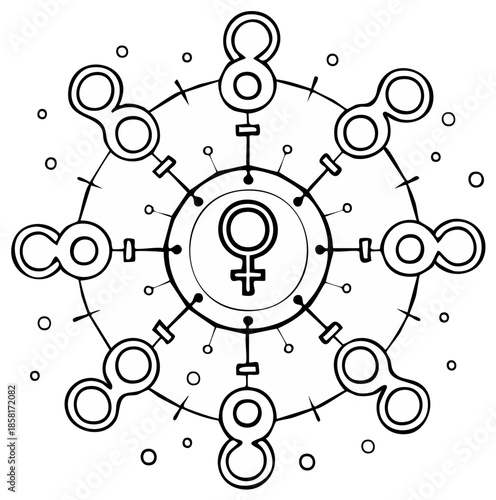 Feminine Energy Mandala Symbol Black and White Spiritual Illustration