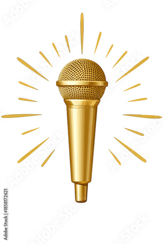 Golden Microphone Icon with Radiant Burst