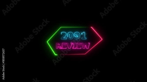 2091 review neon text animation. Business financial management platform background 4k video.
