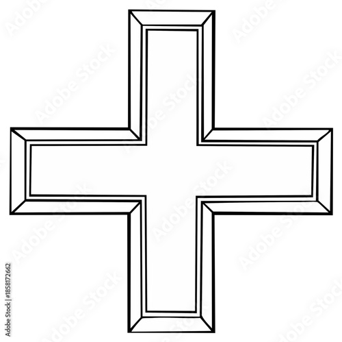 Simple Geometric Outline Cross Symbol with Double Border
