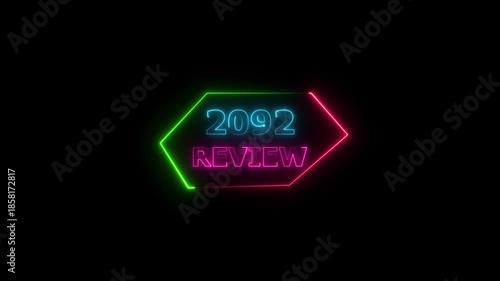 2092 review neon text animation. Business financial management platform background 4k video.