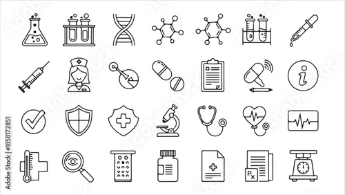 Medical healthcare and science line icons set vector illustration.