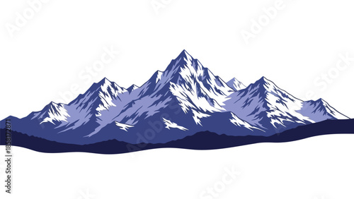 Majestic Snow Capped Blue Mountain Range Vector Illustration Isolated on White