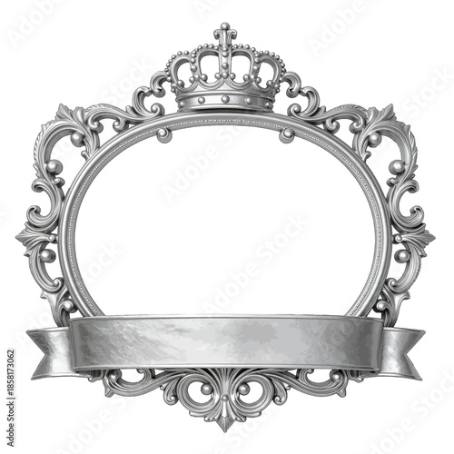 Ornate Silver Frame with Crown and Ribbon Banner