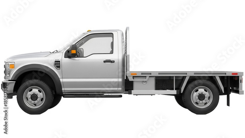 Quadro su tela Silver flatbed truck PNG isolated on transparent background, heavy duty commerci