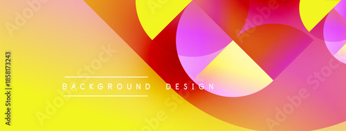 Vibrant abstract design. Overlapping circles create dynamic color gradients. Yellow, orange, pink, red hues dominate composition. Modern aesthetic.