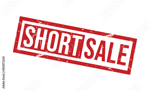 A red short sale stamp on a white background for real estate or business use