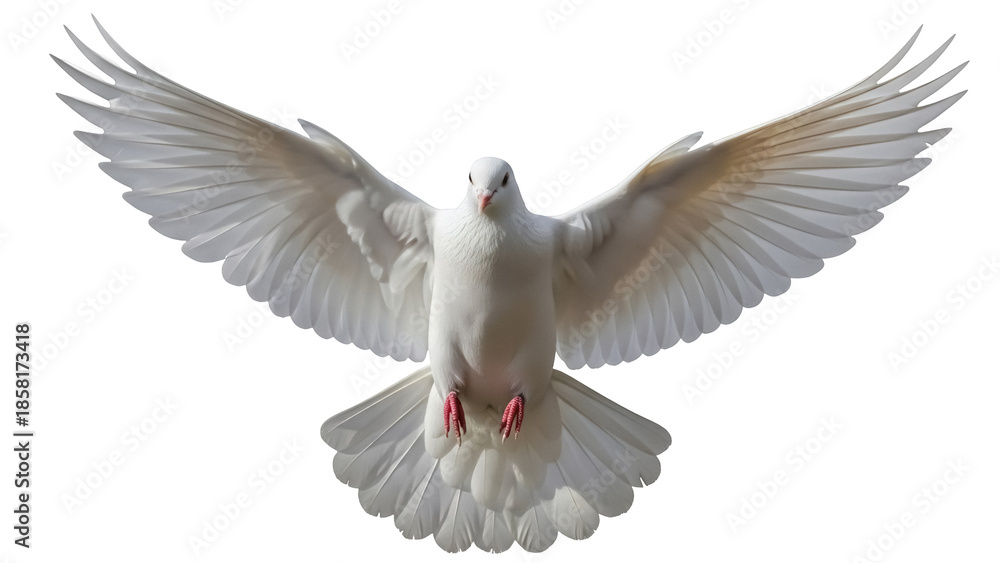 Obraz premium Dove PNG isolated on transparent background, white bird with open wings flying, symbol of peace and freedom, religious and spiritual concept